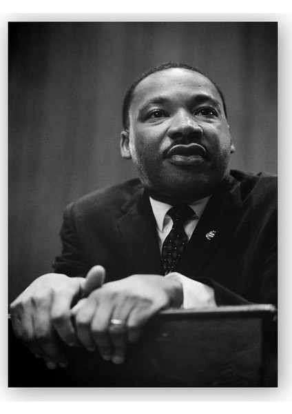 Ahşap Tablo Martin Luther King Basın Toplantısı Siyah Beyaz