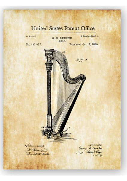 Ahşap Tablo Arp Patent 1890 Müzik