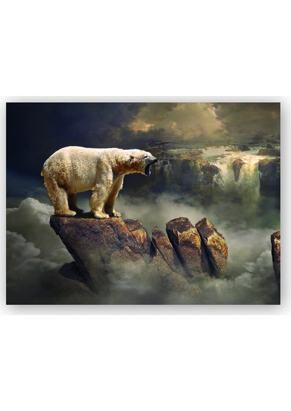 Ahşap Tablo Fantastik Bulutların Üstündeki Beyaz Ayı