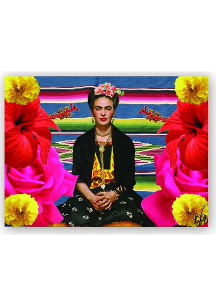 Ahşap Tablo Frida Kahlo Çiçekli