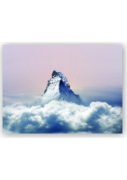 Ahşap Tablo Bulutların Üstündeki Dağ Zirvesi
