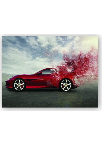 Ahşap Tablo Kırmızı Ferrari Otomobil