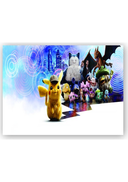 Ahşap Tablo Detective Pikachu ve Pokemonlar