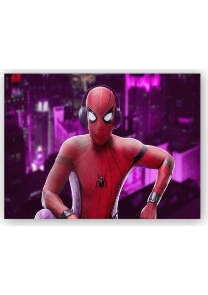 Ahşap Tablo Spiderman Kulaklıkllı Görseli