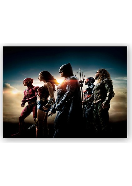 Ahşap Tablo Justice League Batman, Flash, Wonder Woman, Cyborg, Aquaman