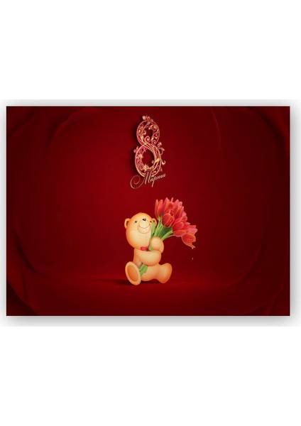 Ahşap Tablo 8 Mart Kadınlar Günü Teddy Bear Laleler