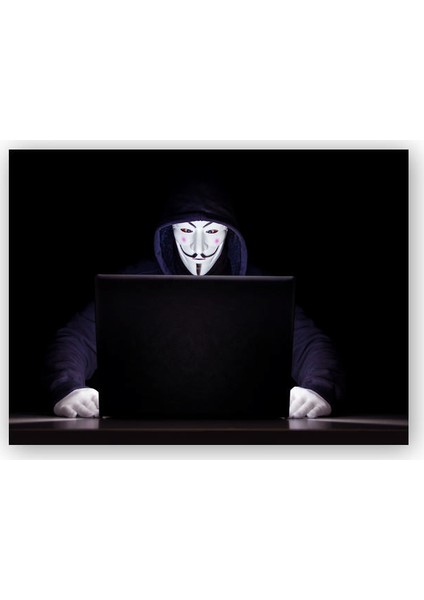 Ahşap Tablo Anonymous Hacker İş Başında