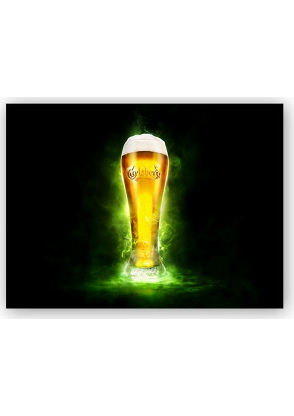 Ahşap Tablo Carlsberg Köpüklü Büyük Bardak Bira