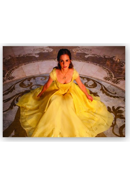 Ahşap Tablo Emma Watson Sarı Elbiseli