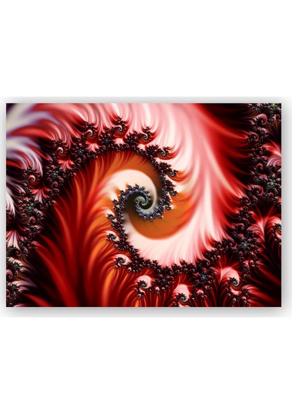 Ahşap Tablo Kırmızı Siyah Fraktal Spiral Dönenceler