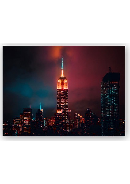 Ahşap Tablo Manhattan Empire State Binası Gece Görünüş