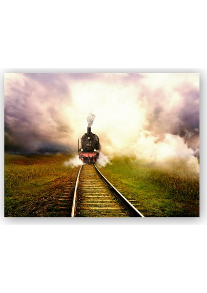 Ahşap Tablo Trenyolu ve Buharlı Tren
