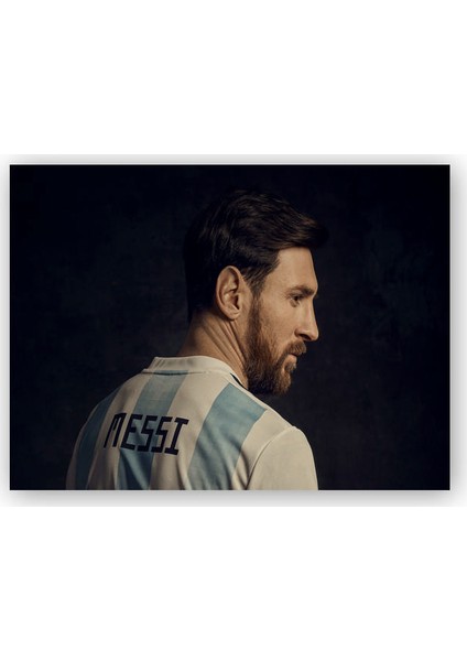 Ahşap Tablo Lionel Messi Arjantin Forması Siyah Arkaplan
