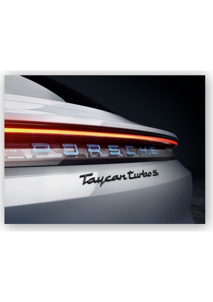 Ahşap Tablo Porsche Taycan Turbo Beyaz Arka Yakın Plan