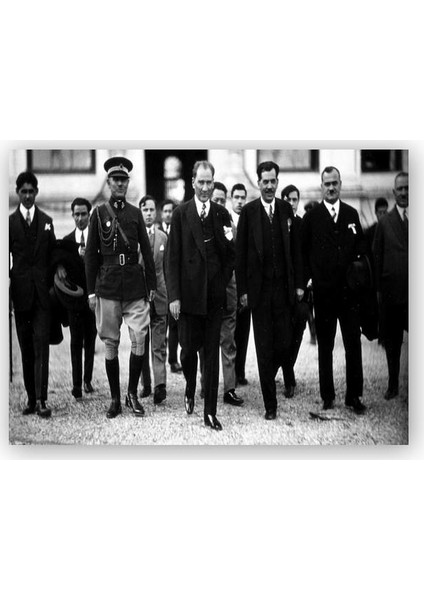 Ahşap Tablo Atatürk ve Protokol Siyah Beyaz