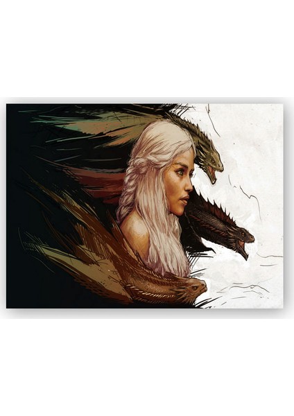 Ahşap Tablo Game of Thrones Daenerys Targaryen ve Ejderhalar