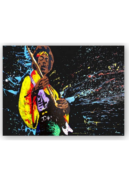 Ahşap Tablo Jimi Hendrix Gitar İllüstrasyon