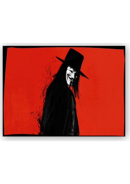 Ahşap Tablo V For Vendetta Kırmızı Zemin