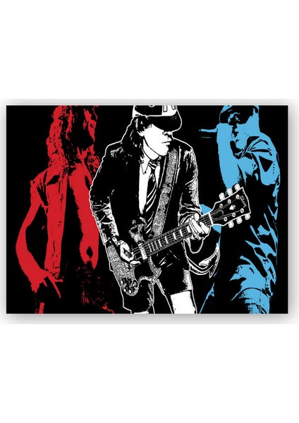 Ahşap Tablo AC DC Rock Grubu Üç Renk İllüstrasyon