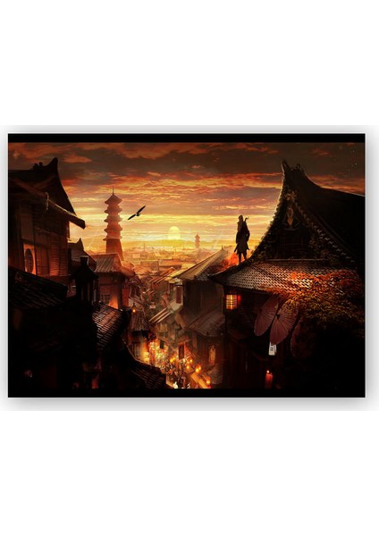 Ahşap Tablo Assassins Creed 5 Günbatımı ve Çatılardaki Suikastçi