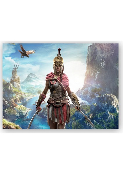 Ahşap Tablo Assassins Creed Kadın Suikastçi Nehir ve Dağlar