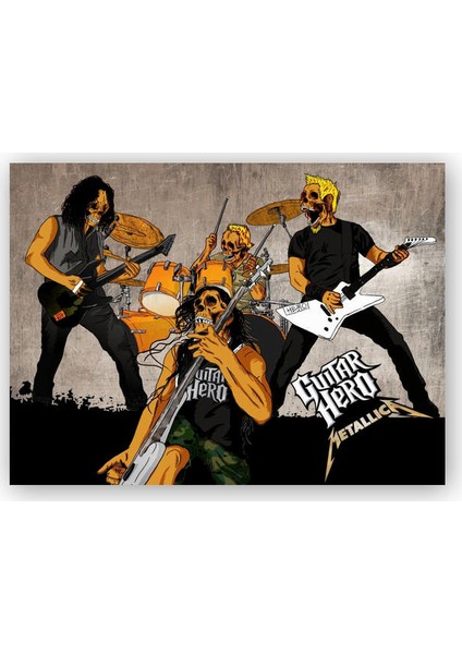 Ahşap Tablo Metallica Guitar Hero Kurukafalar