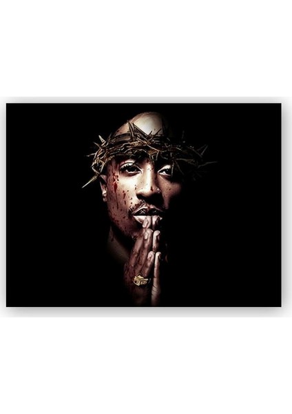 Ahşap Tablo 2 Pac Shakur İsa Temsili Karanlık Mod