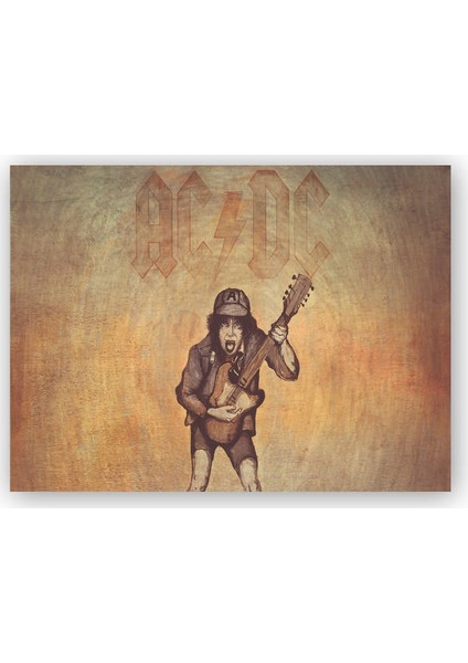 Ahşap Tablo ACDC Angus Young Gitarist Karakalem