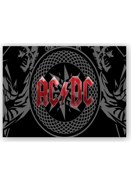 Ahşap Tablo ACDC Logo Üyeler Arkaplanda