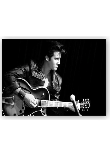 Ahşap Tablo Elvis Presley Elektrogitar ve Mikrofon SB