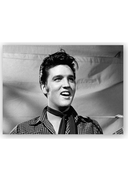 Ahşap Tablo Elvis Presley Fularlı Gülümseyen SB
