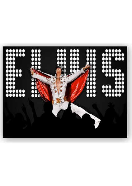 Ahşap Tablo Elvis Presley Sahnede Beyaz Elbise ve Pelerinli