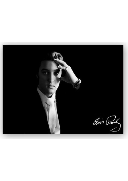 Ahşap Tablo Elvis Presley Siyah Beyaz Karanlık Arkaplan Portre