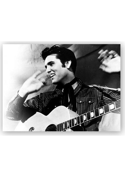 Ahşap Tablo Gülümseyen Elvis Presley ve Gitarı SB