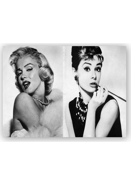 Ahşap Tablo Marilyn Monroe ve Audrey Hepburn