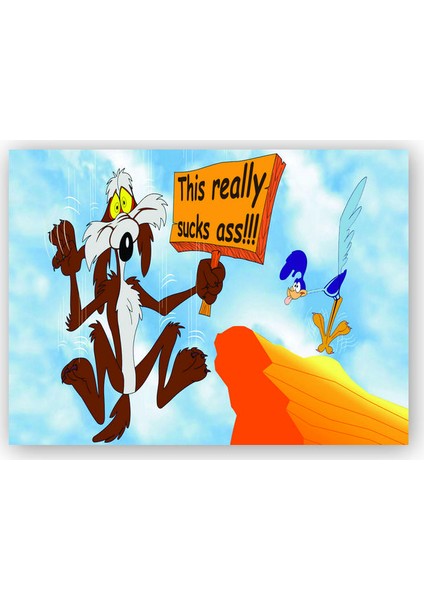 Ahşap Tablo Road Runner ve Coyote Uçurumdan Aşağı
