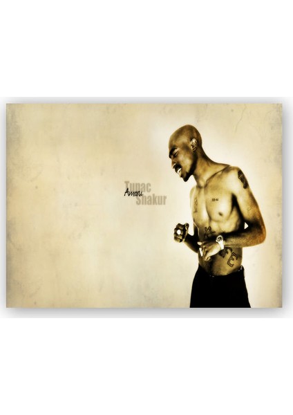 Ahşap Tablo Tupac Shakur Amani Sepya Portre
