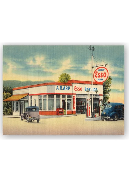 Ahşap Tablo 1930lar Amerika Benzin İstasyonu