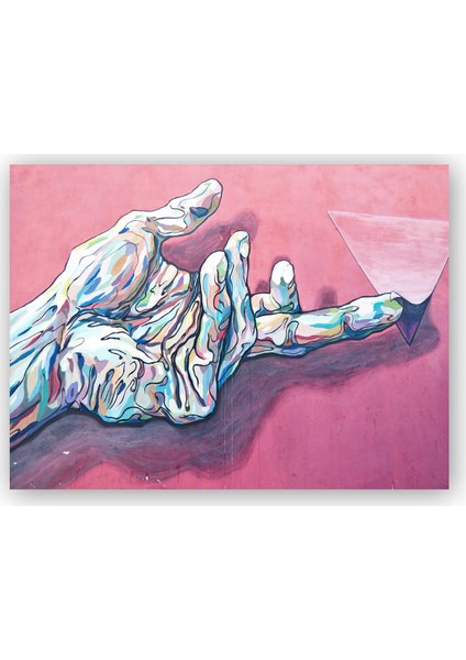 Ahşap Tablo Renkli Boyalı El ve Üçgen Pembe Zeminde