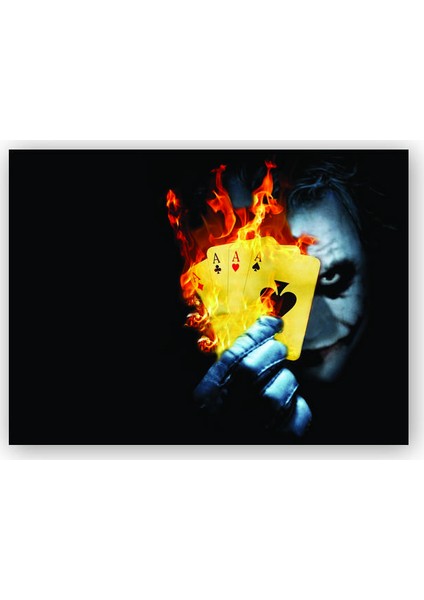 Ahşap Tablo Joker ve Alevler İçinde Oyun Kartları