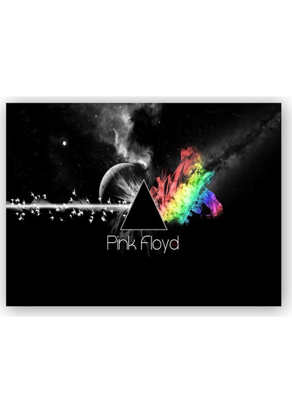 Ahşap Tablo Pink Floyd Gezegen Üçgen Kuşlar ve Renkler