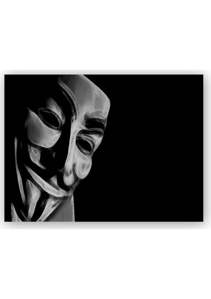 Ahşap Tablo Siyah Zeminde V for Vendetta Görsel
