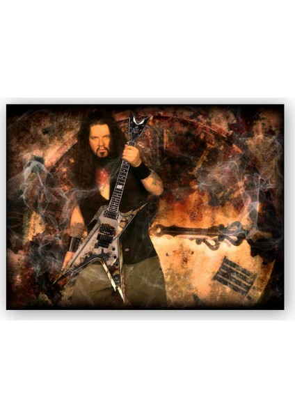 Ahşap Tablo Dimebag Darrell Gitarı ve Arkaplanda Dev Saat