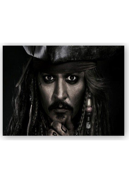 Ahşap Tablo Karayip Korsanları Jack Sparrow Siyah Beyaz