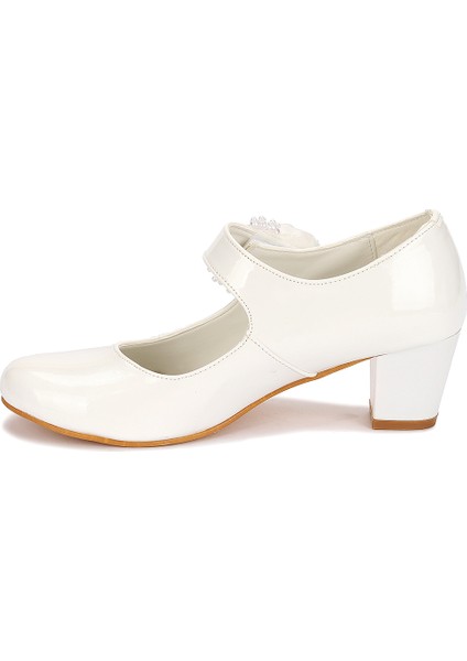 Kiko 751 Rugan Günlük Kız Çocuk 4 cm Topuk Babet Ayakkabı Beyaz
