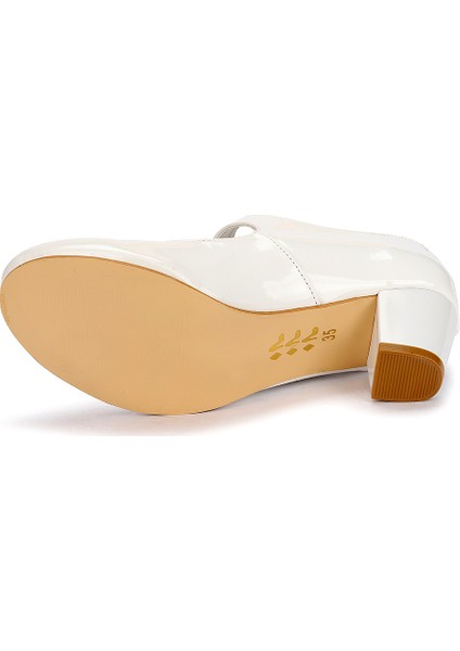 Kiko 751 Rugan Günlük Kız Çocuk 4 cm Topuk Babet Ayakkabı Beyaz