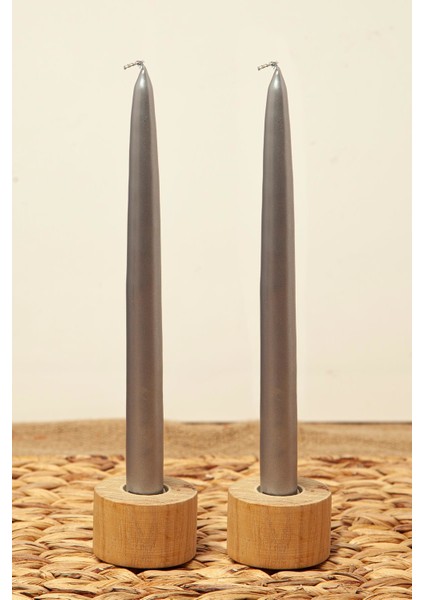 2'li Şamdan Mumu Silver- 25 cm