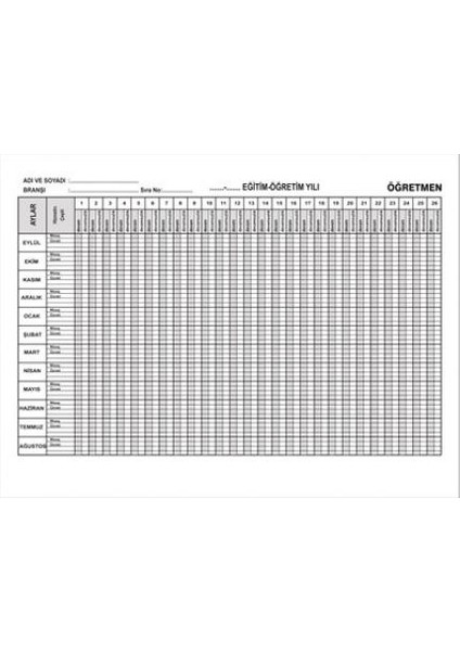 Öğretmen - Memur Devam Devamsizlik Defteri Yıllık - 200 Sayfalık