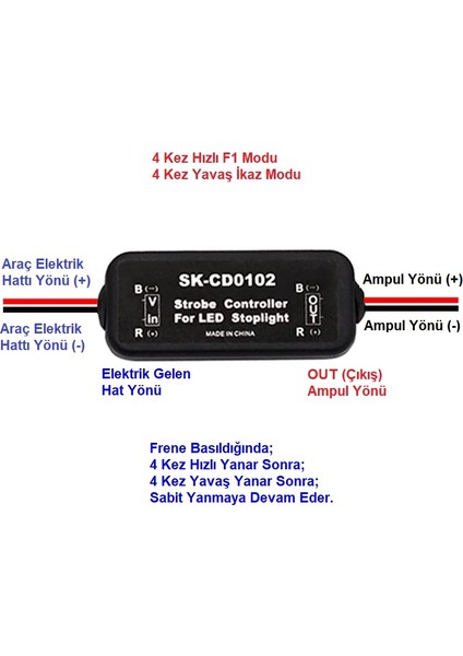 Stop Fren Çakar Modül LED Ampul Uyumlu 12V Özel Üretim 4 Kez F1 Çakar 4 Kez Yavaş