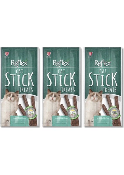 Tahılsız Kuzu Eti ve Kedi Çimli Stick Kedi Ödül Maması 3 x 5 gr x 3 Adet
